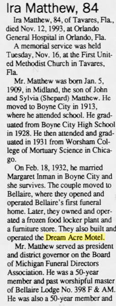 Dream Acre Motel (All Seasons Motel) - 1993 Obituary (newer photo)